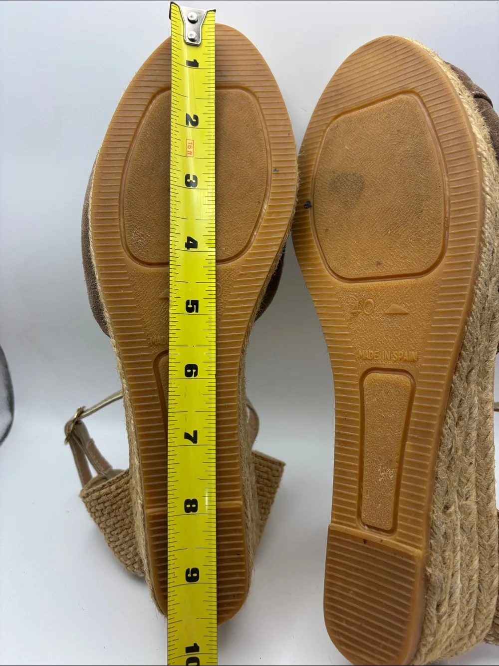 Gaimo Taupe Suede Espadrille Wedge with Gold Ankle Strap Size 40/9